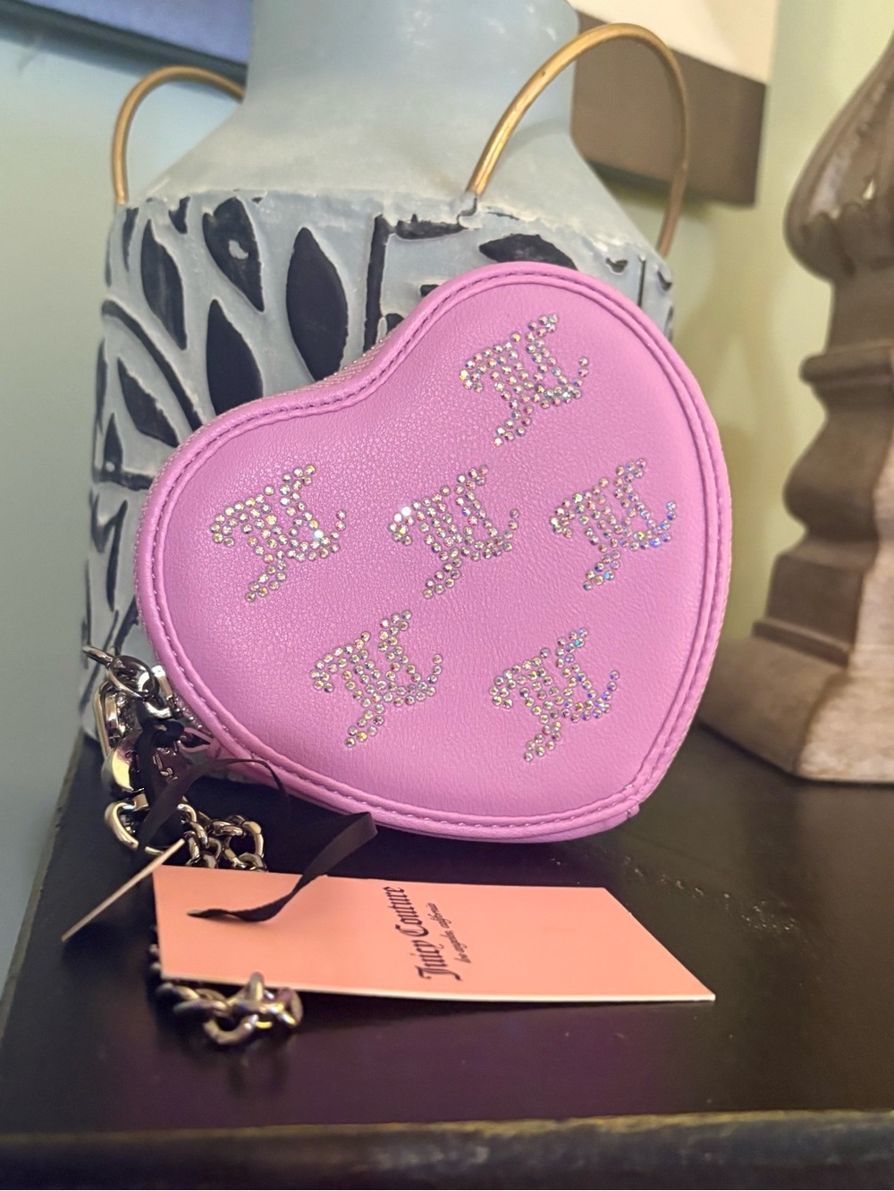 Juicy Couture Pink Heart-Shaped Mini Bag with Rhinestone Logo Accents